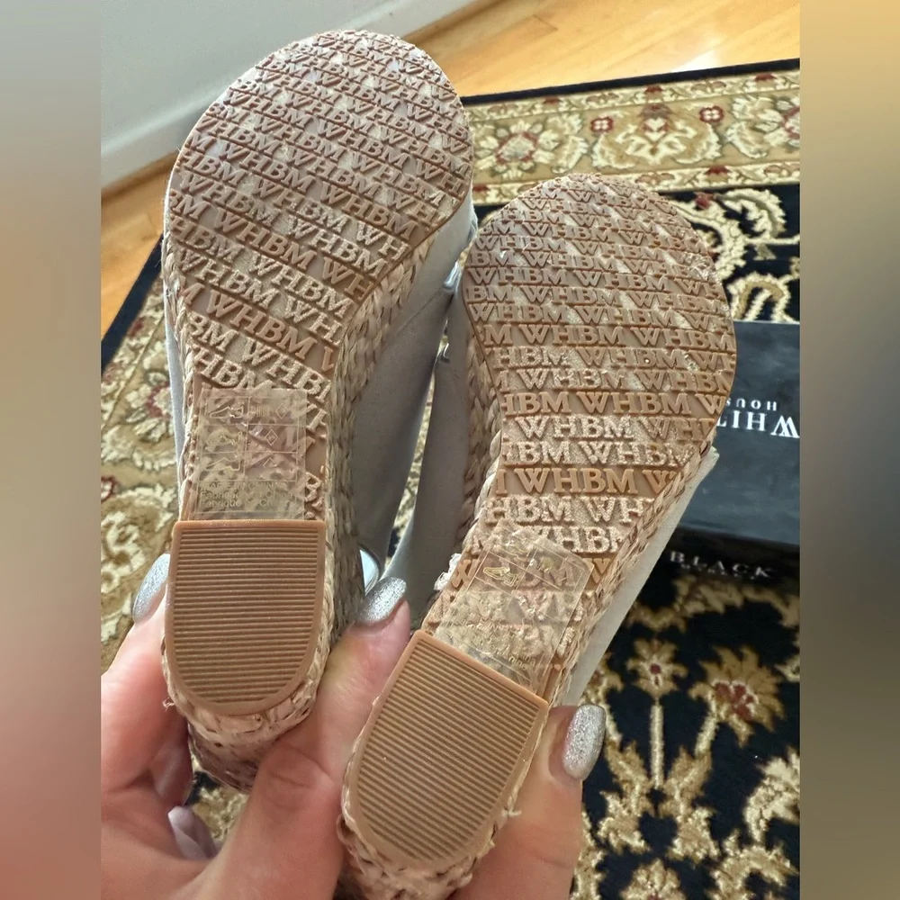 White House Black Market Silver and Tan Wedges